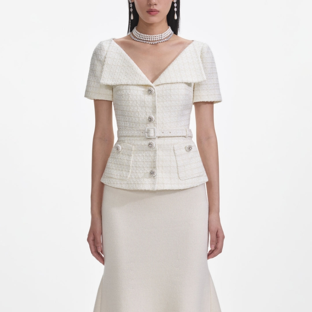 Self-Portrait Cream Boucle Top